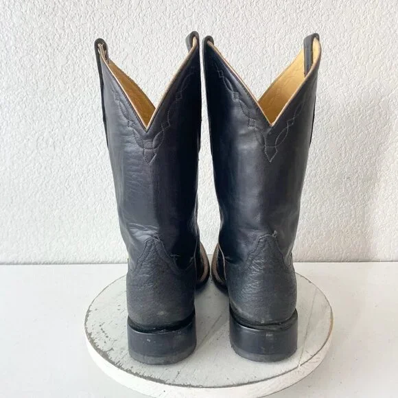 Rod Patrick Mens Cowboy Boots 7.5EE Black Smooth Ostrich Western Square Toe